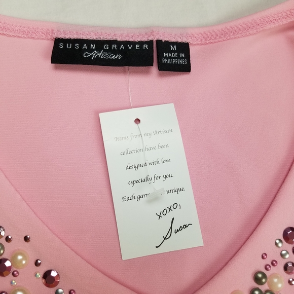 NWT Susan Graver Artisan Pink Tank Top v-neck - Picture 3 of 7